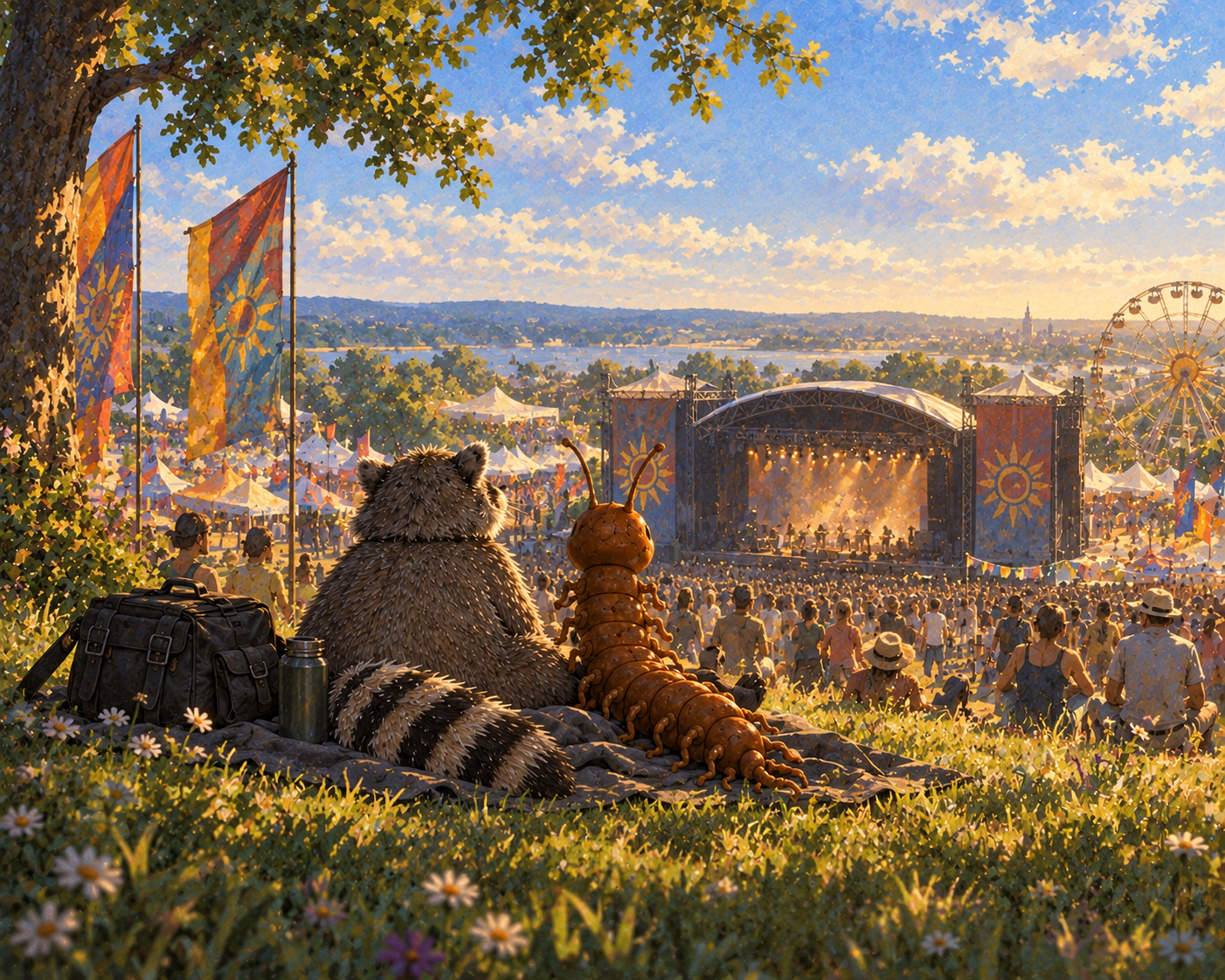 Raccoon and Centipede enjoying a festival