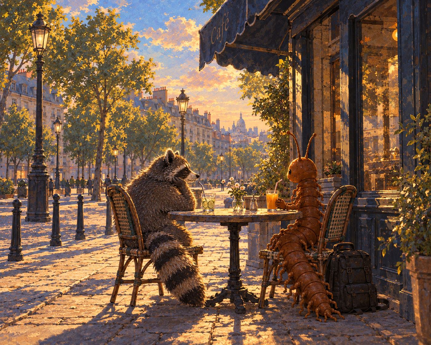 Raccoon and Centipede going for lunch