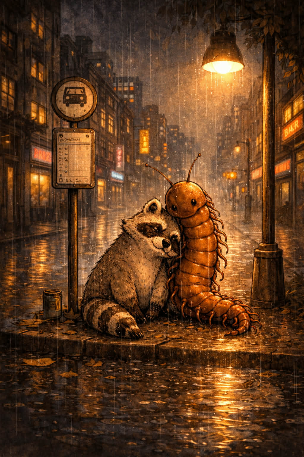 Raccoon and Centipede missing the coach