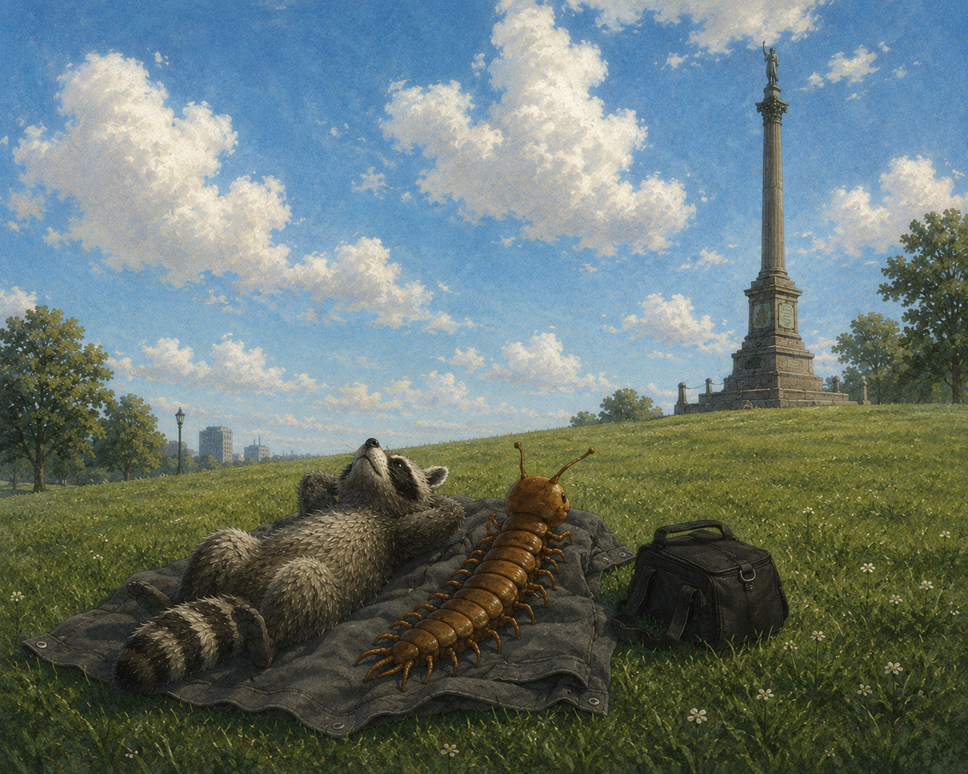 Raccoon and Centipede watching the clouds